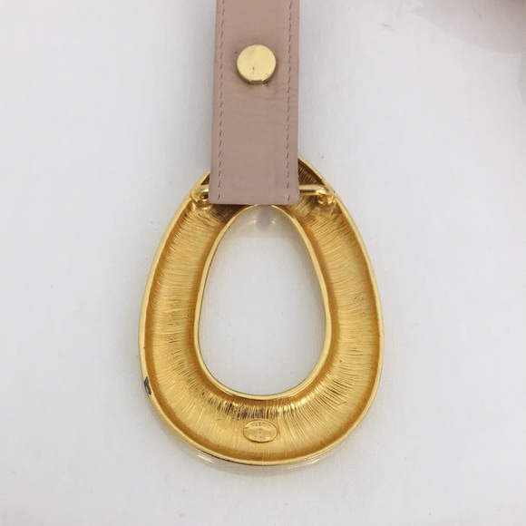 Vintage Alexis Kirk Thin Blush Pink Leather Belt Large Gold Buckle - Picture 6 of 12